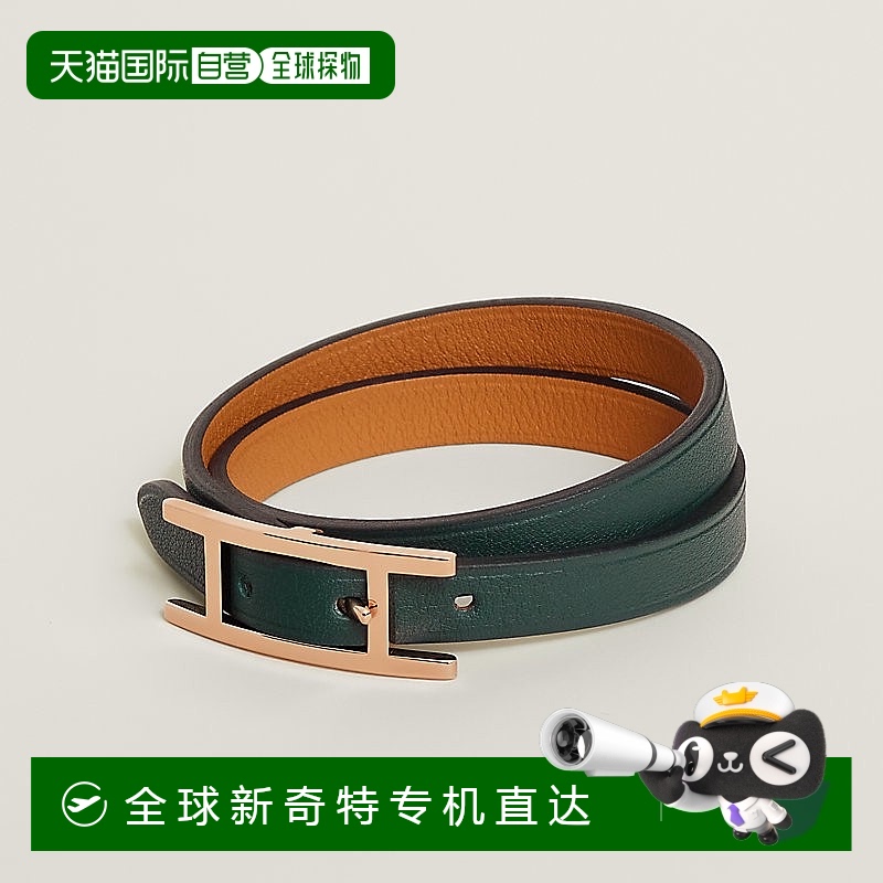 1h可退 欧洲直邮Hermes/爱马仕 女士柏木绿/芝麻小牛皮Behapi 双