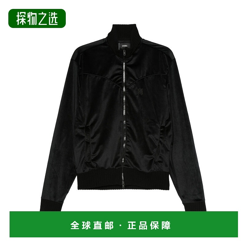 香港直邮AMIRI 男士 Logo-Appliquéd 修身天鹅绒拉链夹克 AMOUTJ