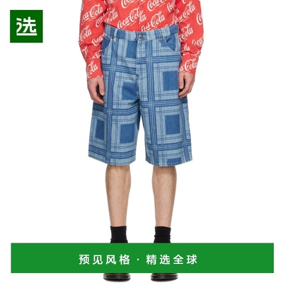 1h可退 香港直邮Charles Jeffrey Loverboy 男士 蓝色格纹牛仔短