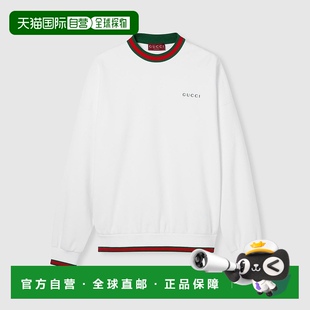 白色珠地棉logo标识刺绣织带滚边圆 男士 自营欧洲直邮Gucci 古驰