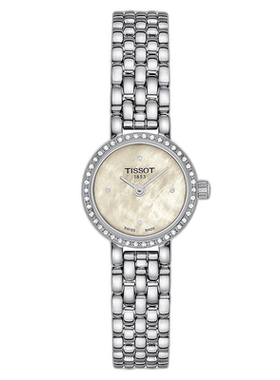 欧洲直邮TISSOT/天梭 女士银色精钢表带镶钻表盘石英机芯腕表手链
