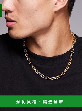 1h可退 香港直邮ASOS 男士 设计防水不锈钢织纹链环链条项链(金色