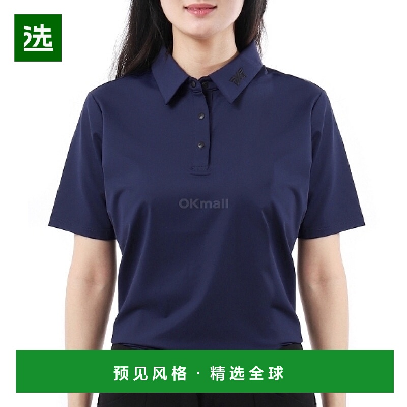 韩国直邮Pxg高尔夫服饰男女款海军蓝色时尚贴身方领短袖T恤潮流