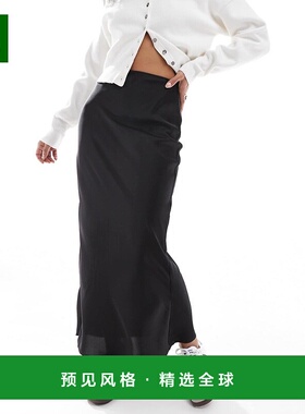 1h可退 香港直邮ASOS 女士 bias 设计缎面中长半身裙(黑色)包臀裙