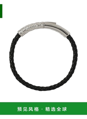 Burberry柏博利24年款 男女通用黑色编织皮革制格纹手链