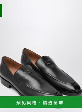 香港直邮Miu Miu 缪缪 女士 黑色皮质带Logo乐福鞋 5D545EA020537