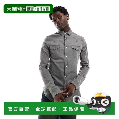 1h可退 香港直邮ASOS 男士 western 设计紧身款水洗黑色牛仔布衬