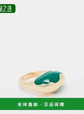 香港直邮ASOS 女士 设计抽象绿色珐琅金色色调戒指(worn)