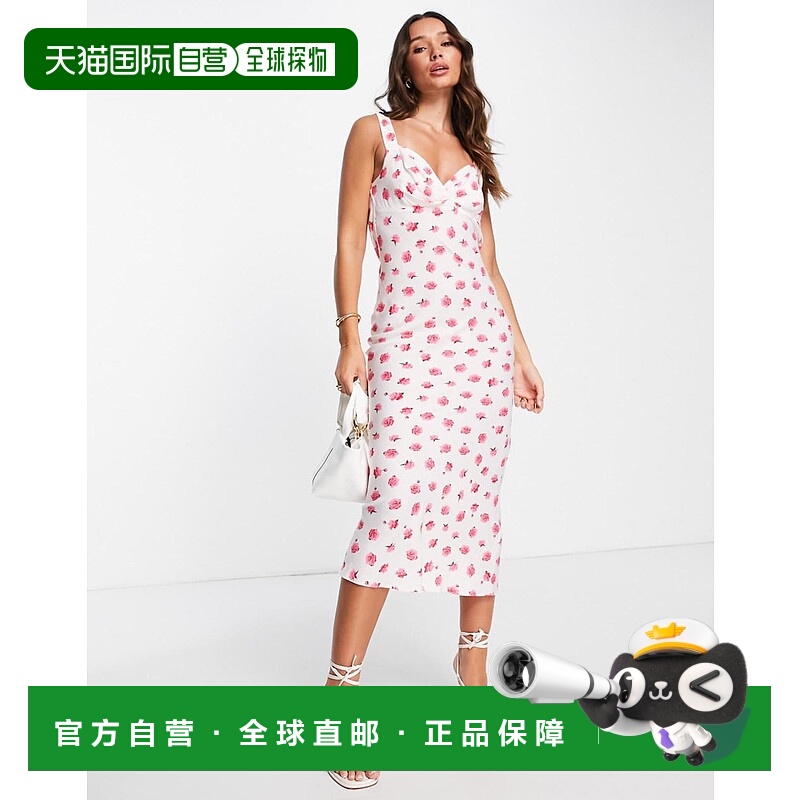 1h可退 香港直邮ASOS 女士 设计超低背中长迷你玫瑰印花背心裙