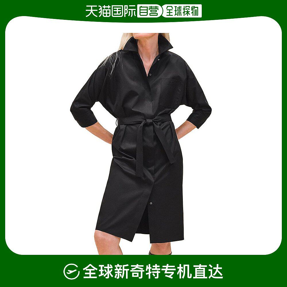 欧洲直邮hermes/爱马仕24新款 女士黑色棉质caleche刺绣衬衫连衣