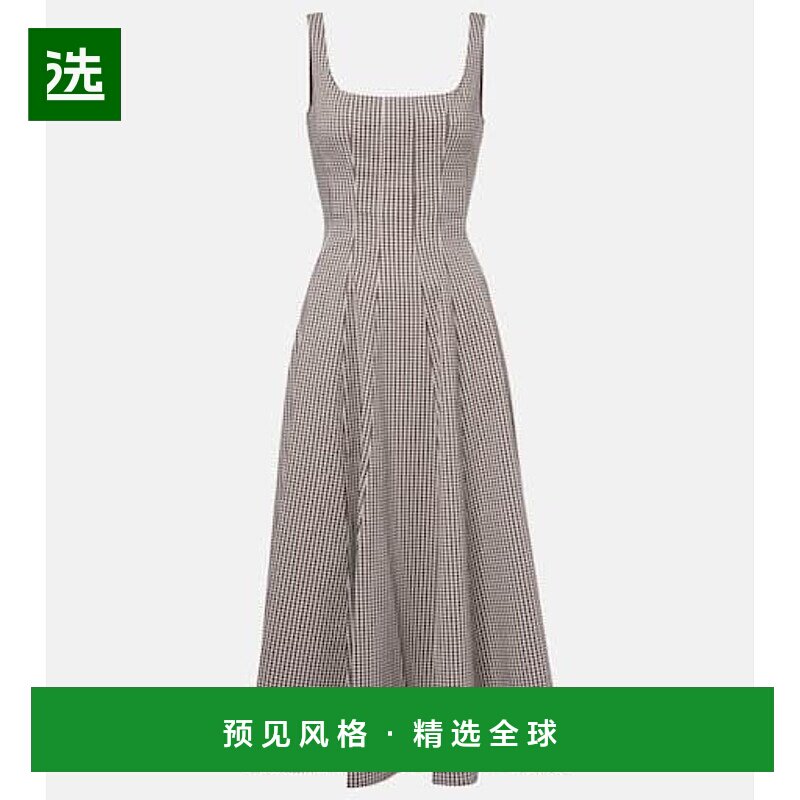 香港直邮Staud 女士 Wells 格纹中长连衣裙 colorful花色 舒适时