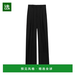 直筒裤 香港直邮Saint 824389Y7E63阔腿裤 褶皱羊毛休闲裤 Laurent