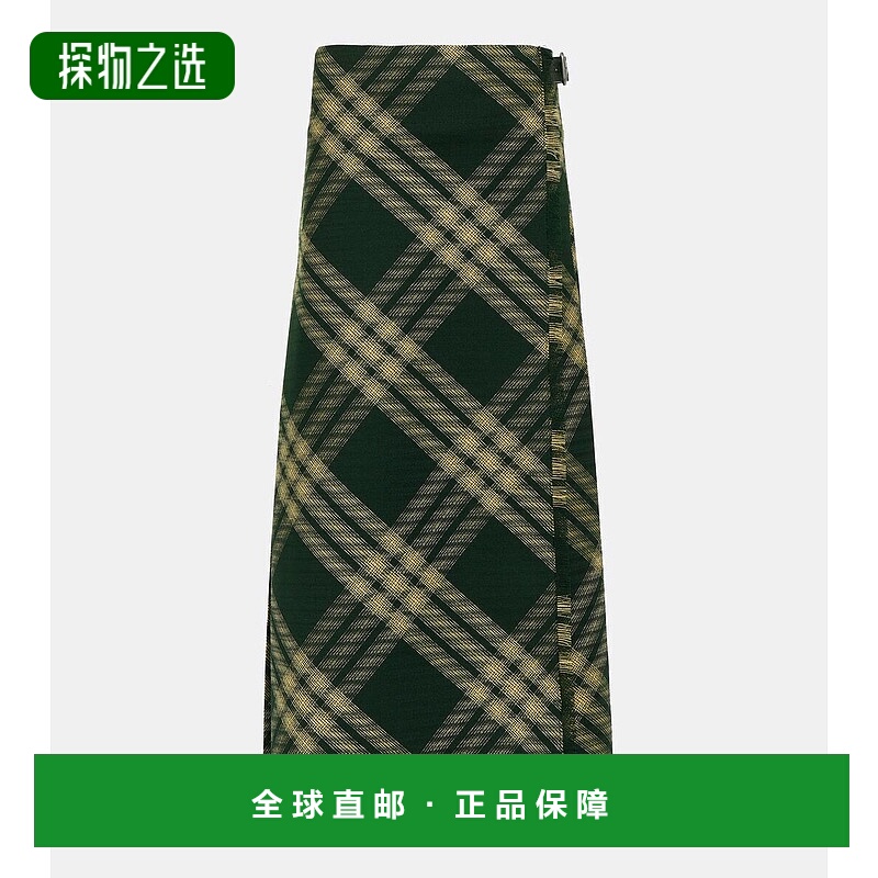 1h可退 香港直邮潮奢 Burberry 巴宝莉 女士 格纹高腰羊毛中长半