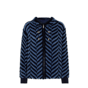 欧洲直邮FENDI(芬迪)女士 蓝色貂皮夹克针织外套皮草