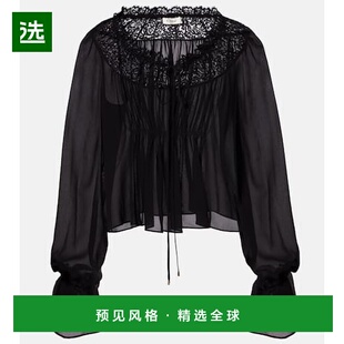 褶皱蕾丝边真丝乔其纱衫 1h可退 女士 蔻依 上衣 香港直邮Chloe