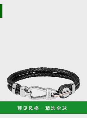 欧洲直邮HUGO BOSS雨果BOSS ORANGE黑色编织皮革手链 配银色