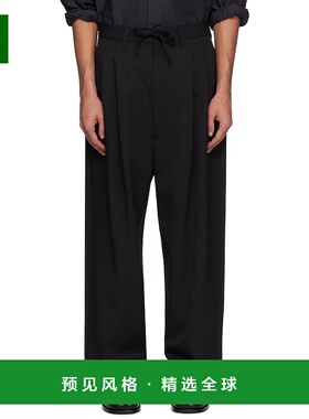 1h可退 香港直邮Lemaire 男士 黑色 Drawstring Pleated 长裤 PA1