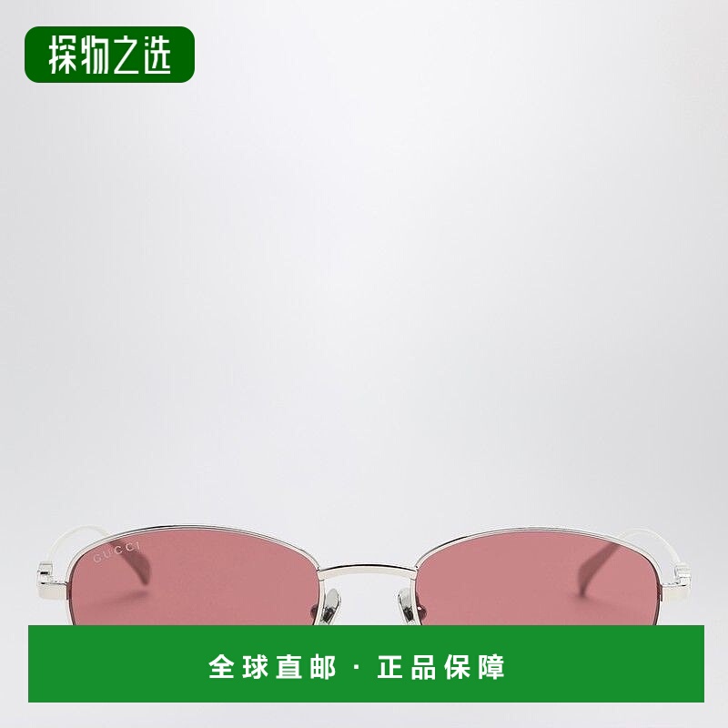 1h可退 香港直邮Gucci 古驰 女士 SILVER/RED 椭圆形太阳眼镜 840
