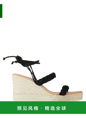 1h可退 香港直邮manebi 女士 帆布面凉鞋 black黑色 舒适时尚坡跟