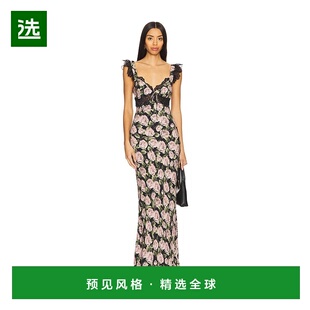 1h可退 香港直邮For Love & Lemons 女士 Fallen 玫瑰印花长款连