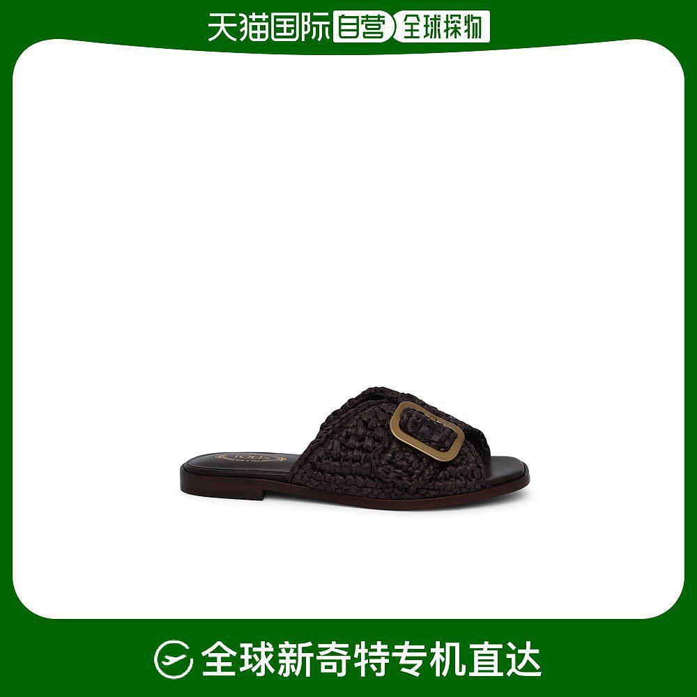 香港直发tods托德斯女士棕色徽标平底拖鞋时尚xxw05g0fh90rdu
