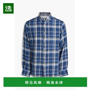 1h可退 香港直邮officine generale 男士 Arsene 格纹亚麻衬衫 S2