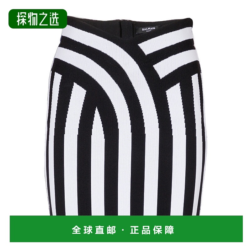 香港直邮Balmain 条纹高腰半身裙 DF1LBA23KG74