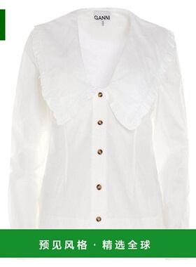 1h可退 香港直邮GANNI 女士衬衫 F5778151 AW2024 白色 Wide V-ne