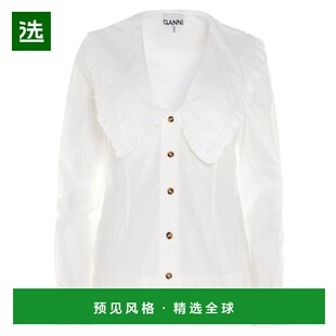 1h可退 香港直邮GANNI 女士衬衫 F5778151 AW2024 白色 Wide V-ne