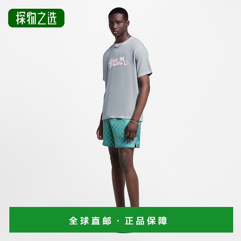 自营欧洲直邮LV路易威登 男士海军蓝棉刺绣logo海豚标识短袖T恤