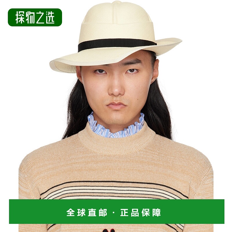 香港直邮valentino 华伦天奴 男士 灰白色 Large Brim 巴拿马帽 7