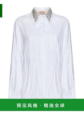 香港直邮N21 女士衬衫 G02106531101 AW2023 白色 水钻领衬衫长袖