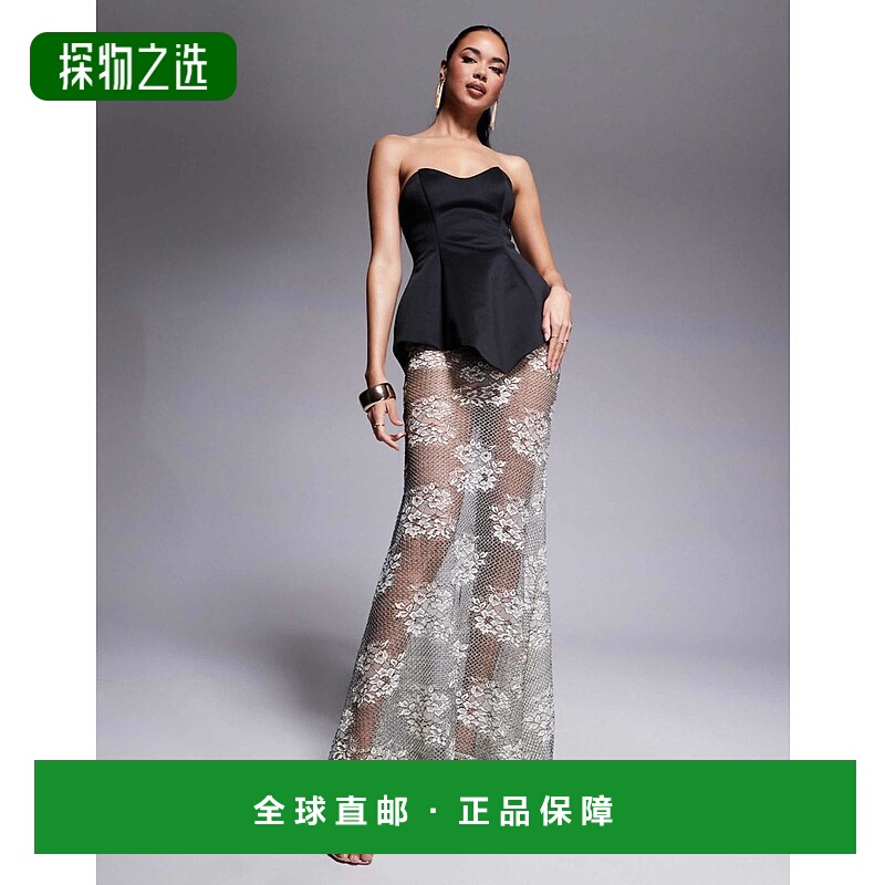 1h可退 香港直邮ASOS 女士 premium moulded dress 设计蕾丝长款(
