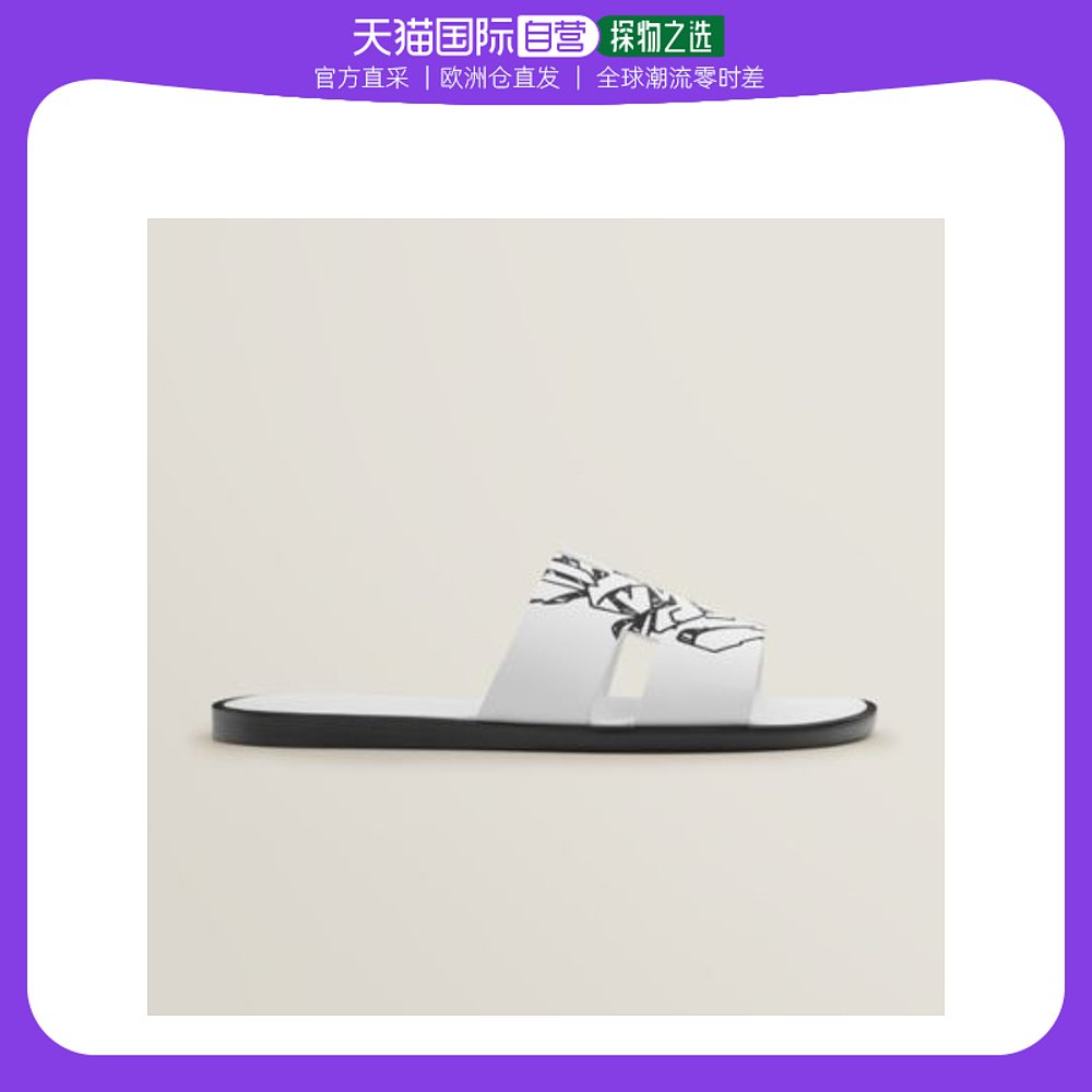 欧洲直邮Hermes爱马仕女士拖鞋黑白舒适休闲牛皮H221817Z H11