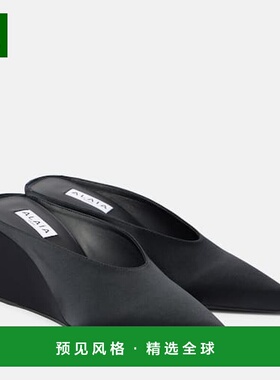 香港直邮Alaïa 女士 Cube 75 绸缎坡跟凉拖 blue蓝色 舒适时尚