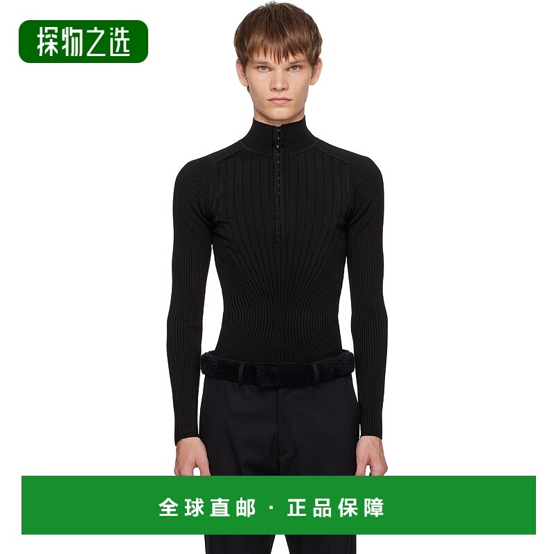 香港直邮Mugler 穆勒 男士 黑色 Hook-And-Eye Ribbed 上装 25F2T
