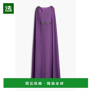 1h可退 香港直邮MARCHESA NOTTE 女士 披肩式串珠精饰绉纱睡裙 N7