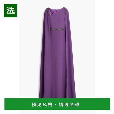 1h可退 香港直邮MARCHESA NOTTE 女士 披肩式串珠精饰绉纱睡裙 N7