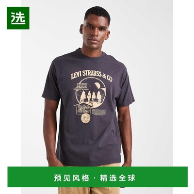 1h可退 香港直邮Levi'S 李维斯 男士 cowboy 徽标印花复古宽松款T