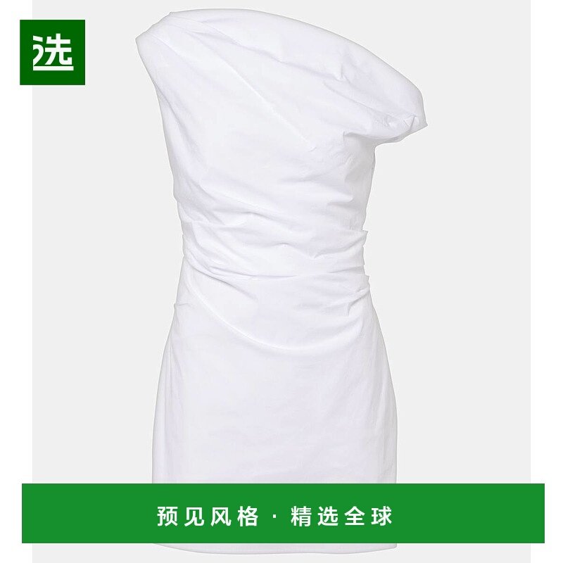 1h可退 香港直邮Staud 女士 Phare 垂褶棉质迷你连衣裙 white白色