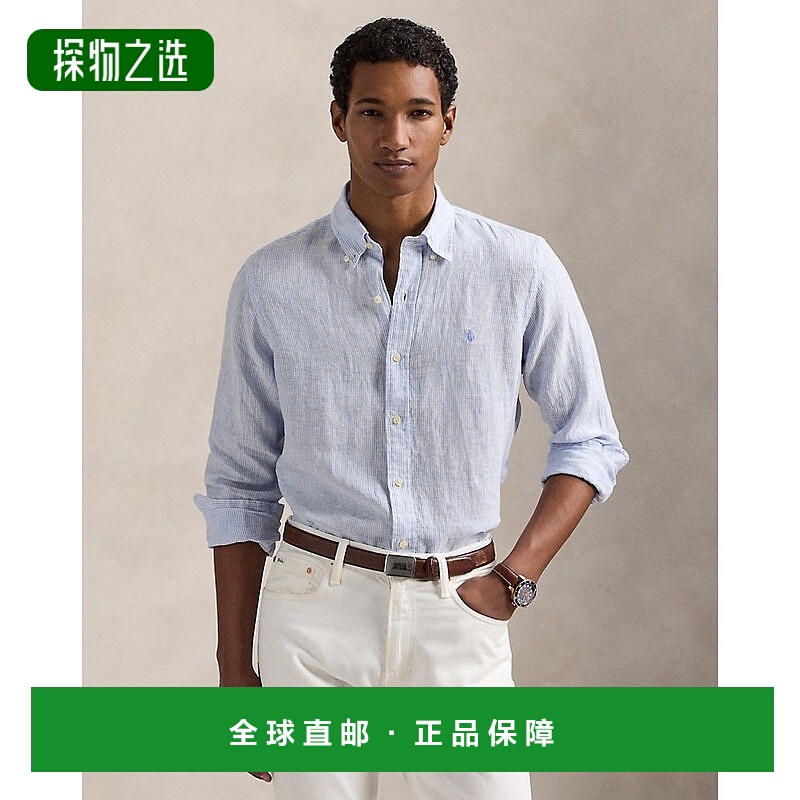 欧洲直邮RalphLauren拉夫劳伦 Polo定制条纹亚麻衬衫男装