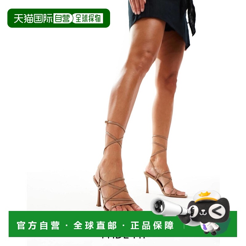 香港直邮ASOS 女士 Native 设计宽版缠带高跟凉鞋(米黄色)