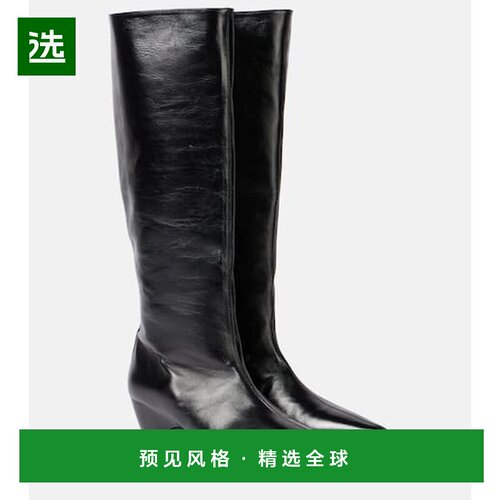 1h可退 香港直邮KHAITE 女士 Sybil 40 皮质及膝靴子 black黑色