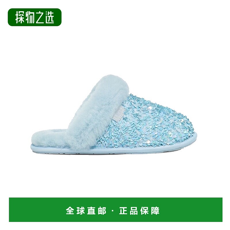 欧洲直邮UGG ScuffetteII系列浅蓝色羊毛混纺闪亮亮片橡胶底