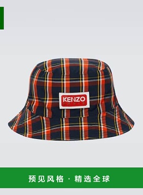1h可退 香港直邮Kenzo 高田贤三 男士 徽标格纹棉渔夫帽 000982