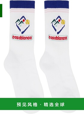 1h可退 香港直邮Casablanca 男士 白色 Fuji Icon 中筒袜 APF25AC