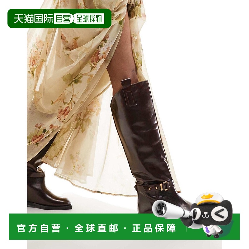 1h可退 香港直邮ASOS 女士 EDITION premium 皮质及膝棕色马靴