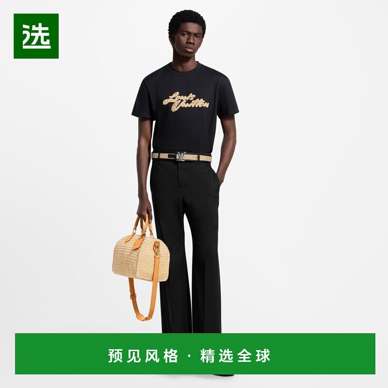 1h可退 欧洲直邮LV路易威登 男士黑色棉刺绣logo标识短袖T恤