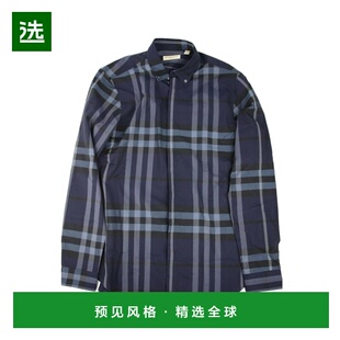香港直邮Burberry 海军蓝灰色翻领衬衫 39441291博柏利