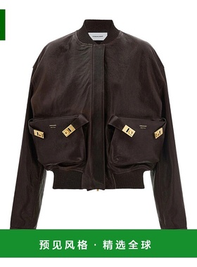 香港直邮Salvatore Ferragamo 罗纹边饰贴袋飞行员皮夹克 13H644